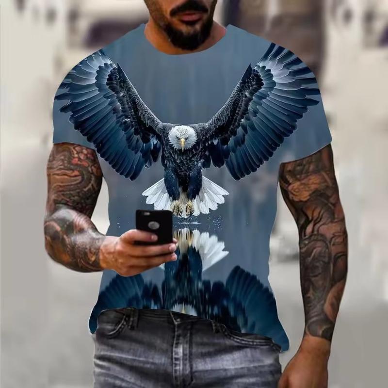 Pánské tričko Harajuku Hip Hop Trend Street Ležérní Kulatý výstřih Krátký rukáv Volný Top Zábavné tričko s 3D potiskem Animal Eagle