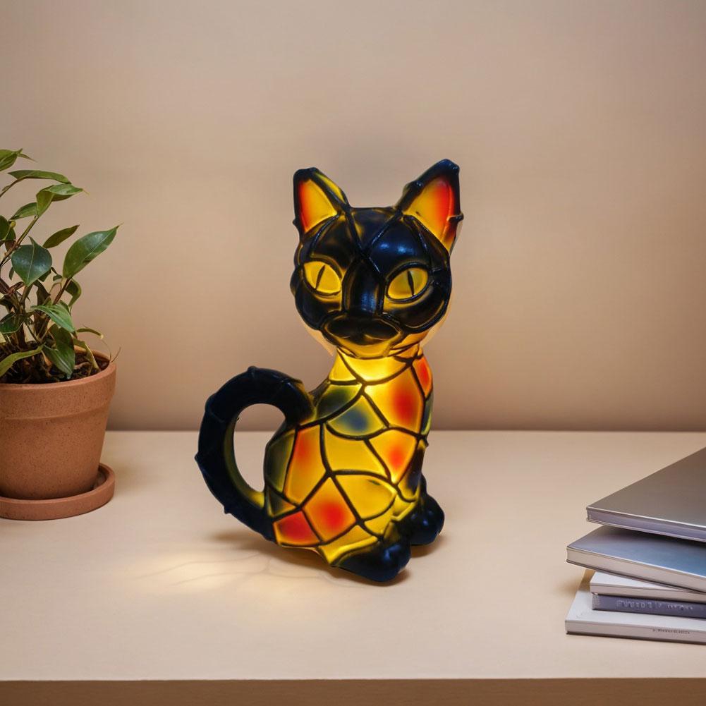 Cat Lamp Animal Art Resin Table Lamp Colorful Vintage Stained French Bulldog Corgi Maine Coon LED Night Light Gifts