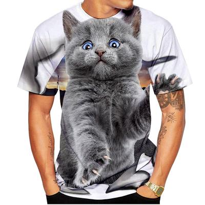 Cooles T-Shirt mit 3D-Katzen-Print für Herren, modisches, lässiges Kurzarm-T-Shirt