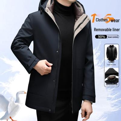 Men's Fashionable Hooded Winter Jacket with Detachable Liner - 90% Duck Down, Cold-Resistant, Ideal for Middle-Aged