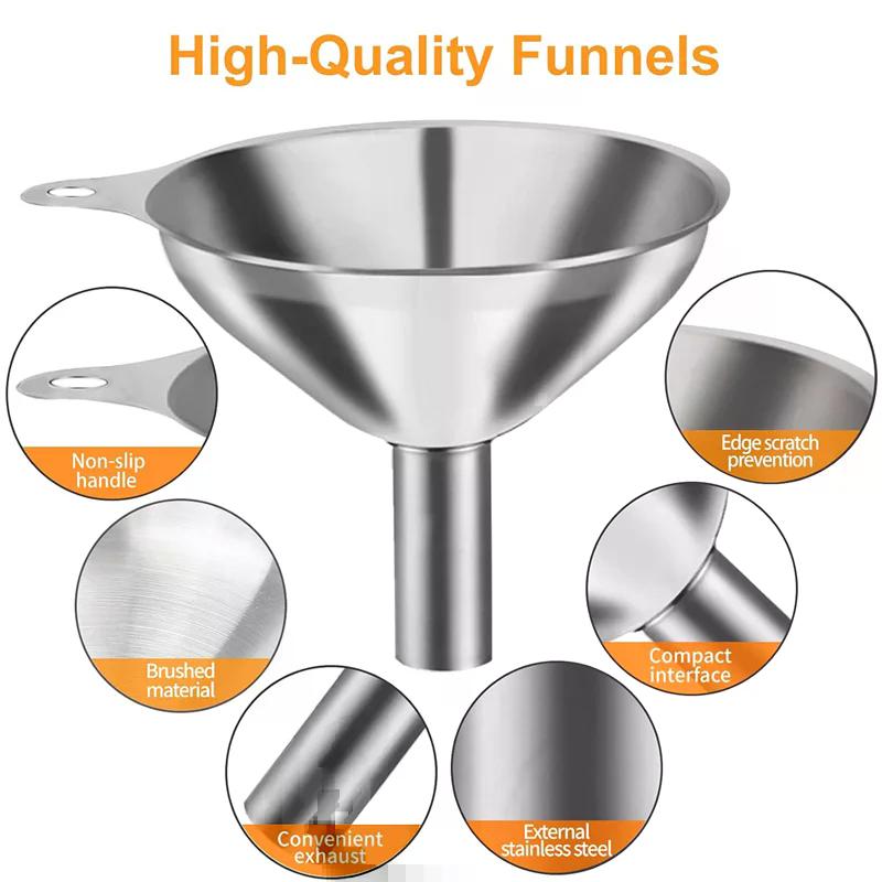 5Pcs Metal Stainless Steel Funnel, Large Small Funnel Set Of 3, Food Grade Mini Funnels For Kitchen