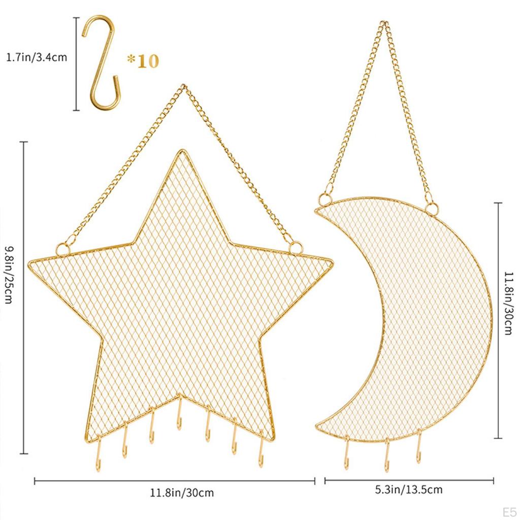 Hanging Jewelry Organizer Wall Holder Grid Shape Moon Star Shaped Earring for Earrings