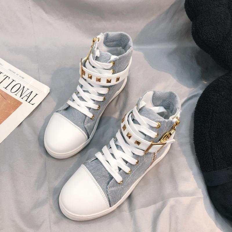 High-top Canva Shoes  Women's Couple Shoes Classic Versatile Preppy Style Fabric Board Vintage Three-times Cured Student