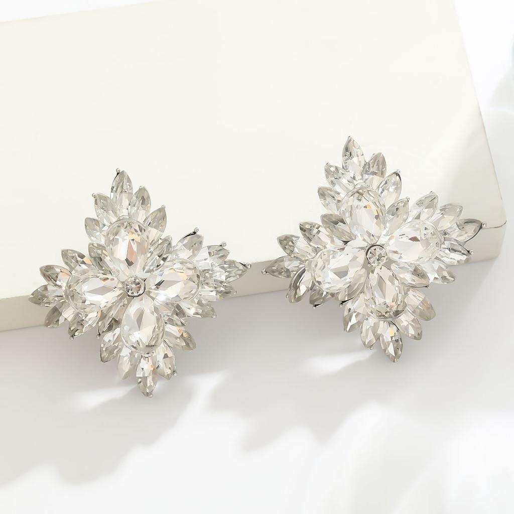Geometric Crystal Ear Studs For Women With Alloy Material And Exquisite Electroplating
