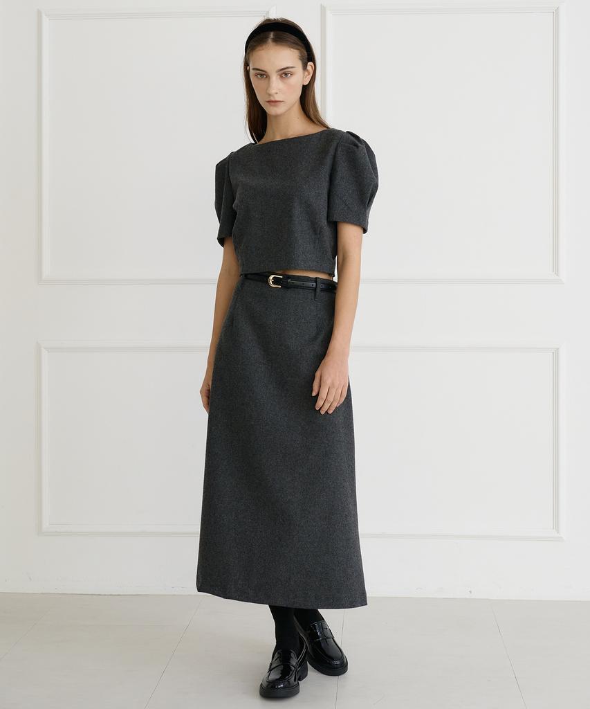 BIBYSEOB Boat Neck Wool Blouse Charcoal [T44]