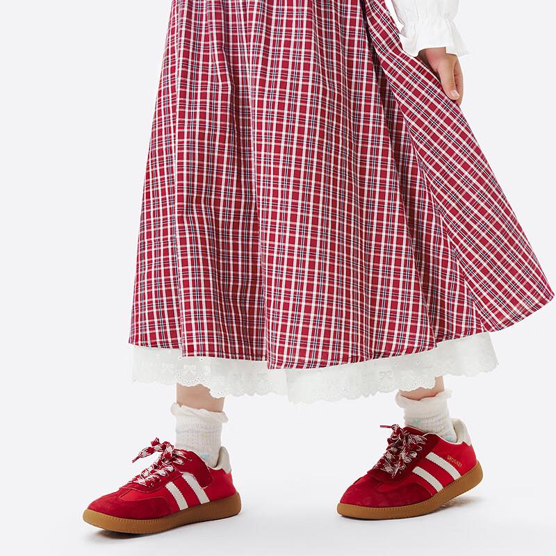 Girls' Pure Cotton Plaid Lace A-Line Skirt
