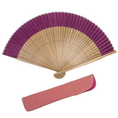 KYOETSU Silk Brown Set Fan for Women Ribs Fan, Plain, Ribs, 2-Piece (Fan, Bag) (Brown 8)