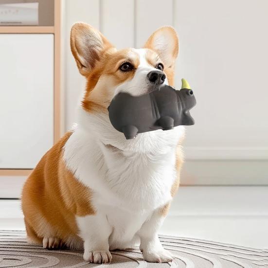 Pet Toys Rhino Shape Toy with Sound Design Flexible Bite-Resistant Latex Dog Toy Teeth Cleaning Relieve Anxiety Chew Toy