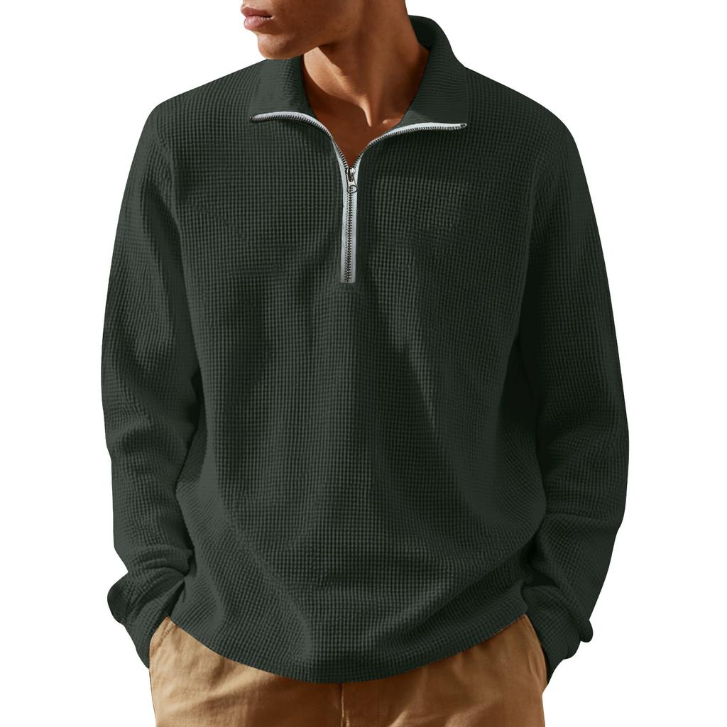 Men's Short Zip Pullover Turtleneck Long Sleeve Top
