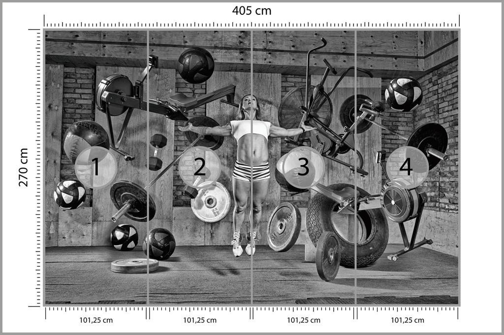 Photomural Woman Floating Between Sports Equipment Washable Fleece 405x270