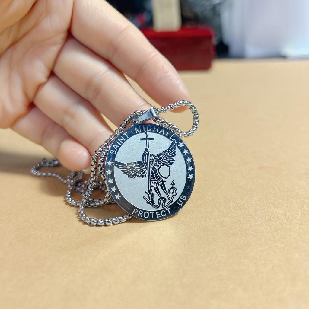 A Stainless Steel Necklace Pendant of Saint Michael the Archangel Suitable for Men and Women To Wear Everyday