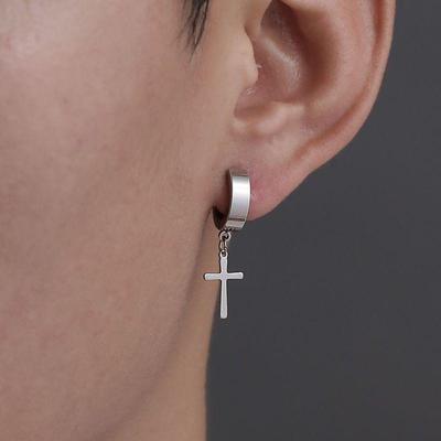 Fake Pierced Earrings Clip On Non Piercing Cross Earrings For Women Men