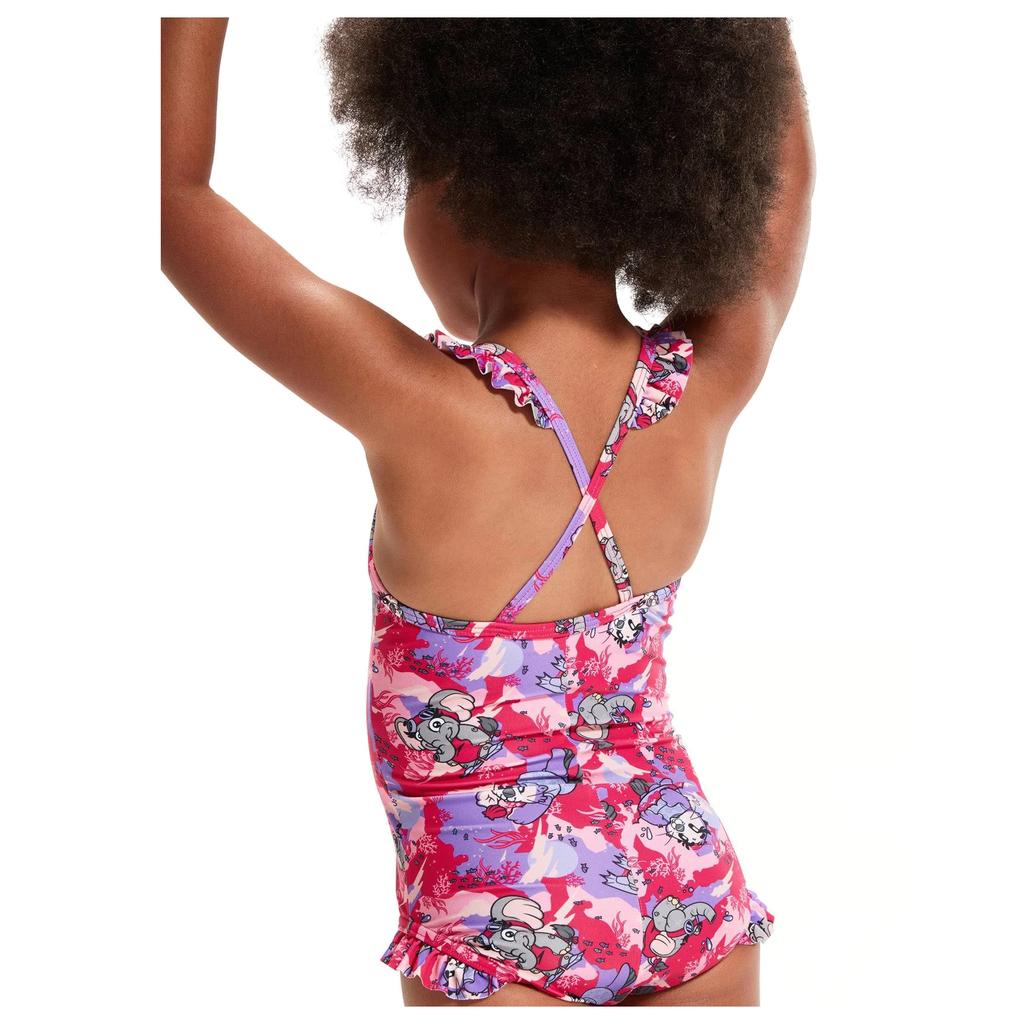 Speedo Baby Girls Learn To Swim Printed Thin Strap Frill One Piece Swimsuit