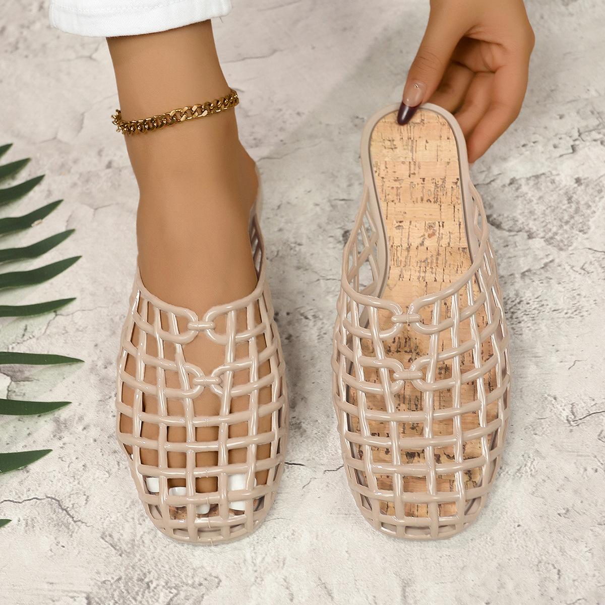 

Мода 2025 Новые женские модные шлепанцы Летняя обувь на платформе Мягкие ПВХ сандалии-слипоны Дышащие с вырезами Женские пляжные уличные шлепанцы 36 абрикосовый