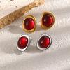 European Retro Luxury 18K Gold-Plated Stainless Steel Ruby Earrings