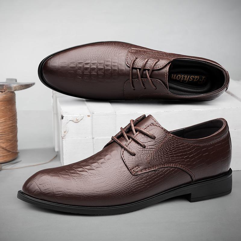 Men Genuine Leather Dress Shoes Oxfords Design Men Casual Shoes Fashion Crocodile Male Lace Up Business Shoes Big Size 46 Office