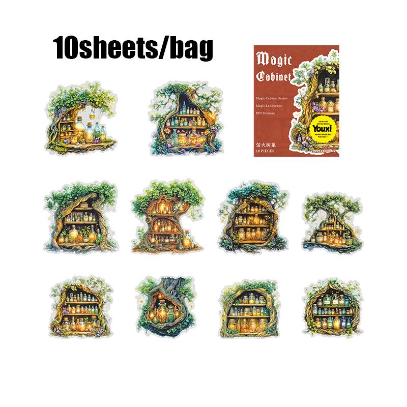 

10 листов/пакет Волшебный шкаф ПЭТ наклейки для скрапбукинга DIY офис фоторамки чашка канцелярские коробки дневник обратно в школу