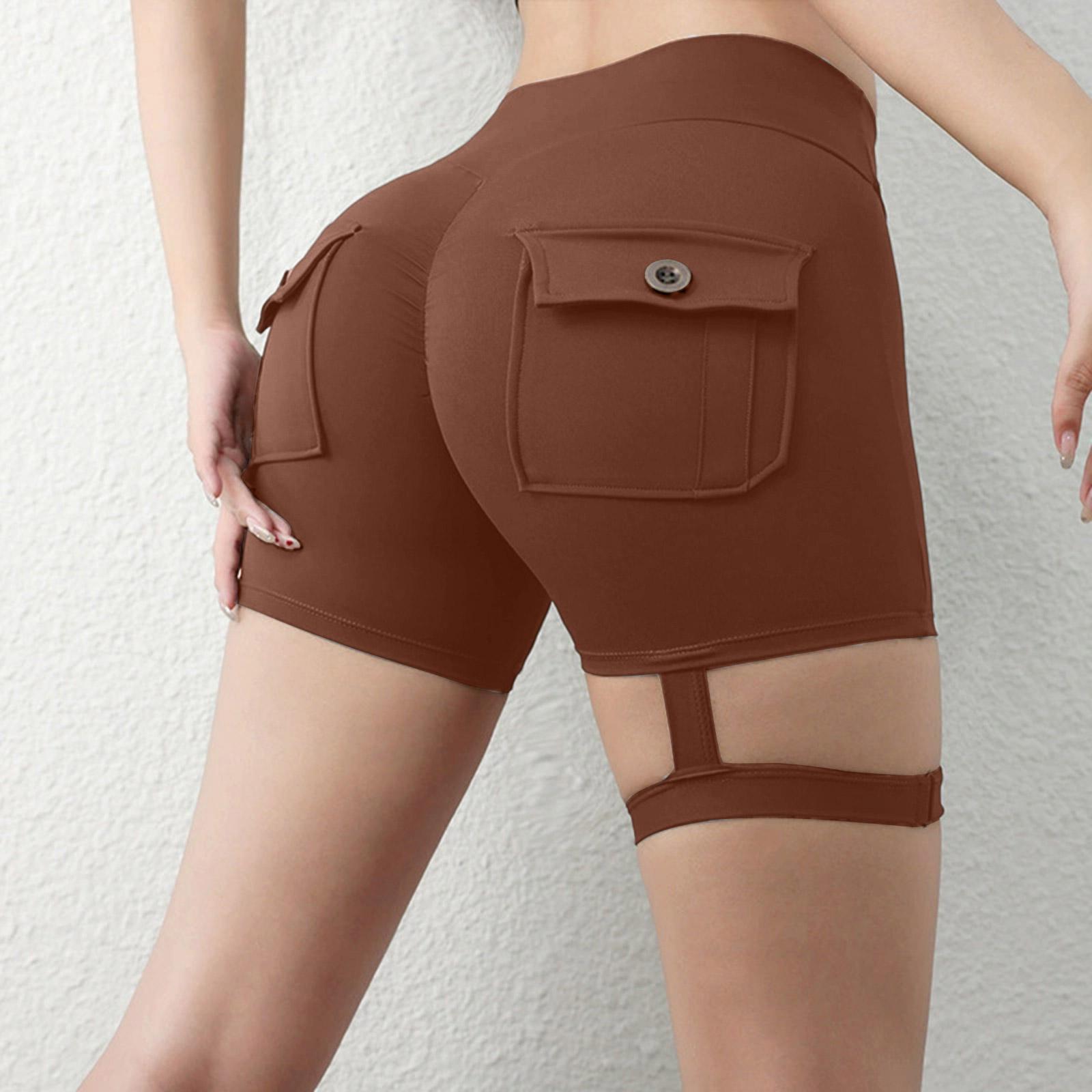 

Women s Workwear Yoga Shorts Elastic Tight Skinny With Legs Loop Hip-lift Sports Shorts L коричневый