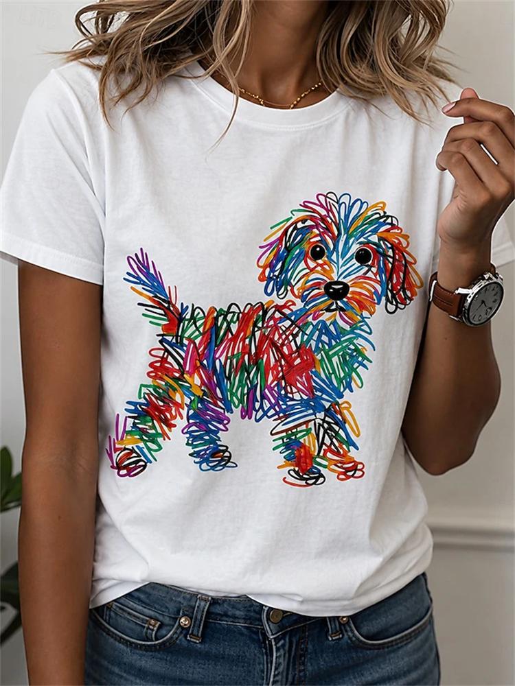 New Women's Streetwear Short-Sleeve T-Shirt Minimalist-Style Graffiti Pig Print Top Stylish and Comfortable Short-Sleeve Shirt