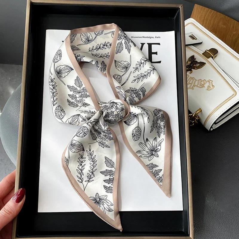 Fashion Print Hair Ribbon Scarf Women Neck Tie Bag Scarfs Satin Silk Skinny Headscarves Ladies Foulard Floral Bands 2026 New