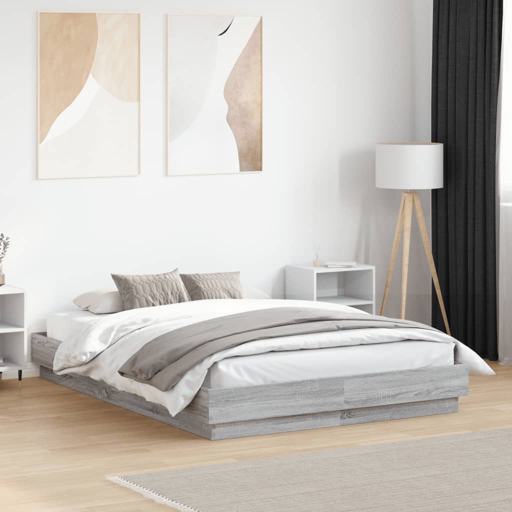 Bed Frame Gray Sonoma 135x190 cm Particleboard