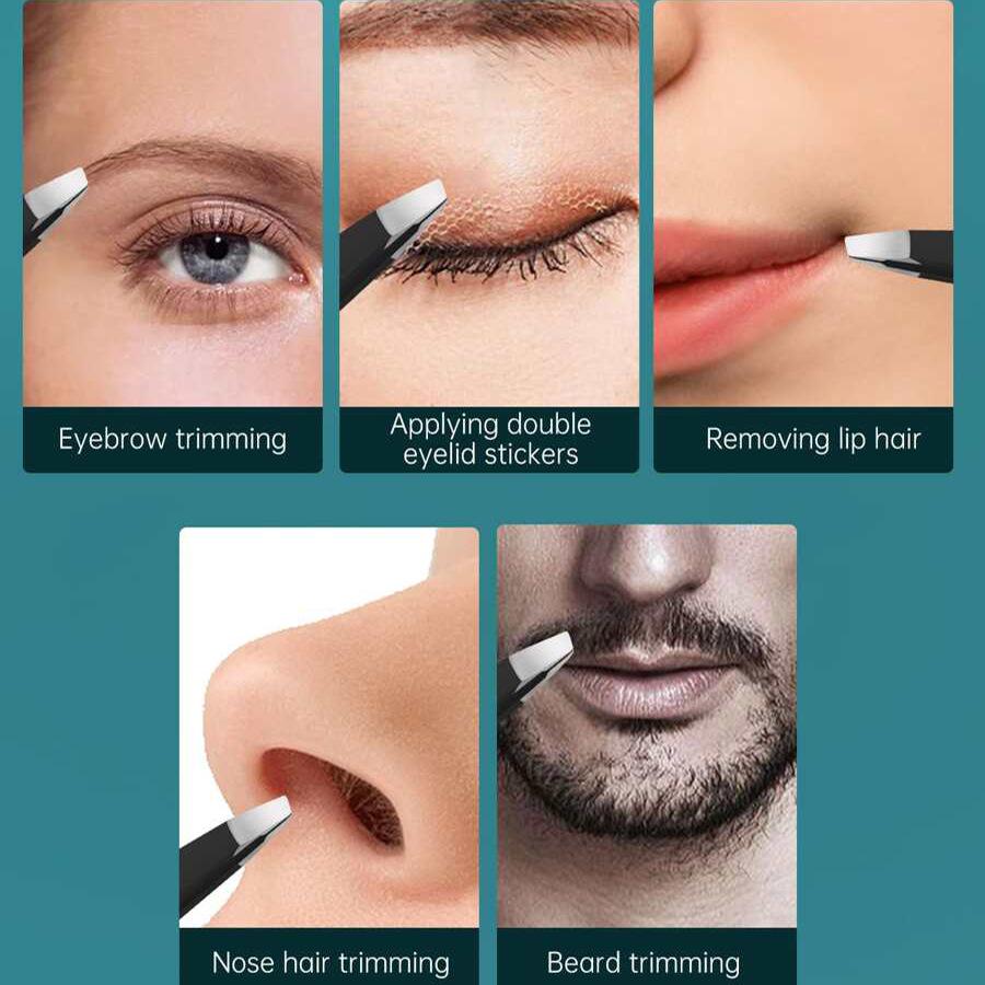Stainless Steel Eyebrow Tweezers Precision Slant Tip Grooming Tool for Hair Removal and Facial Care Suitable for Professional and Personal Use