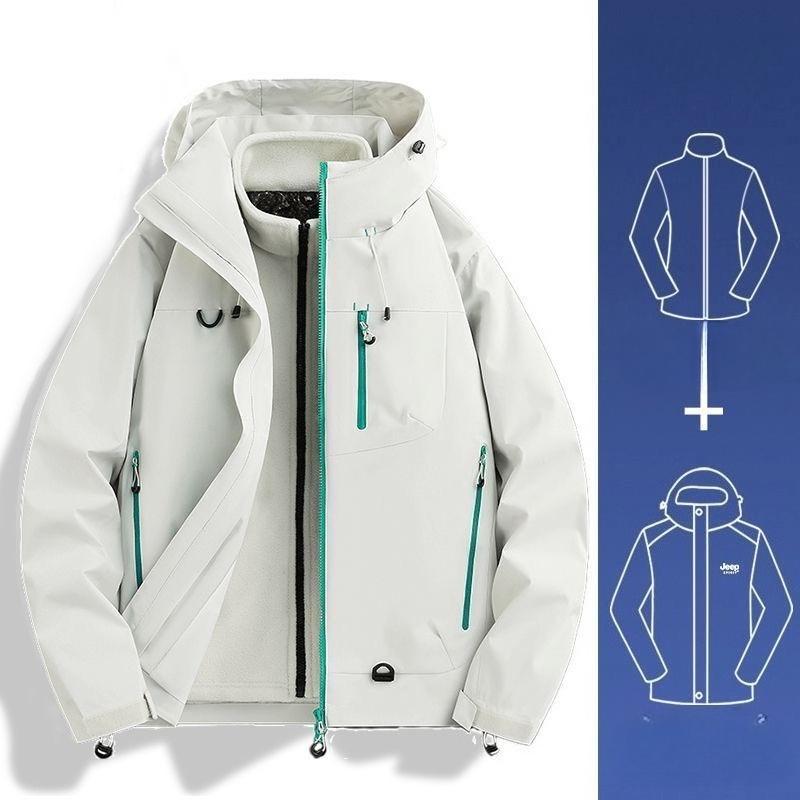 Detachable Hooded Raincoat Windproof Waterproof Jacket for Hiking Camping Outdoor Sports Men Women Three in One