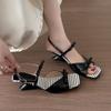 Summer Square Toe Shallow Women Slippers Bow Elegant Mid Heels Shoes Designer Pumps 2025 Trend Fad New Brand Sandalias De Mujer