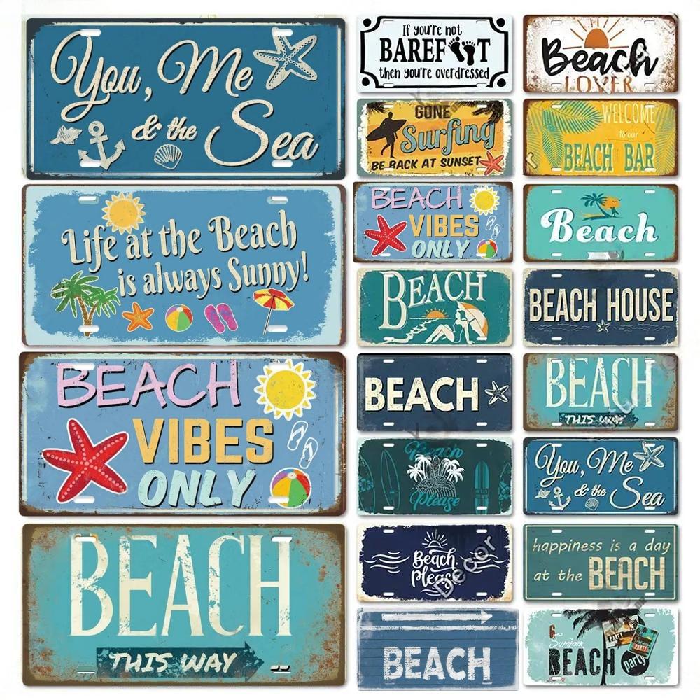 Summer Beach Retro Tin Sign Licenses Plate Plaque Metal Vintage Poster for Pub Bar Surf