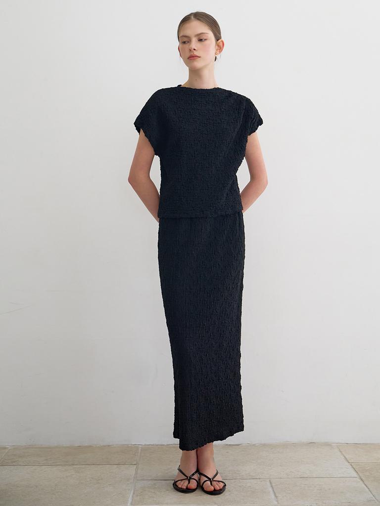 MOMET Powder Crinkle Tee Skirt Set Black