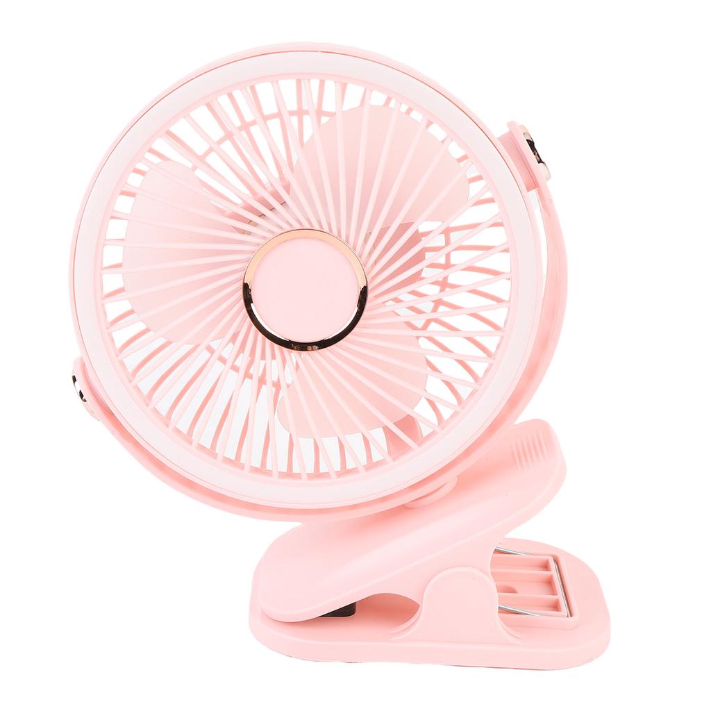 Kleiner Schreibtischventilator mit Klemme 5 Geschwindigkeitsstufen 3 Helligkeitsstufen 720 Grad Drehung Wiederaufladbar