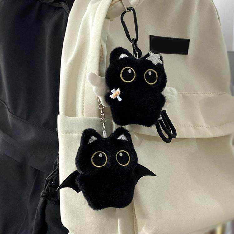Chaveiro de Gato de Pelúcia Asa Fantasmagórica Estilo Fofo Adorável Pingente de Bolsa Material Macio Presente Para Decoração de Halloween Natal