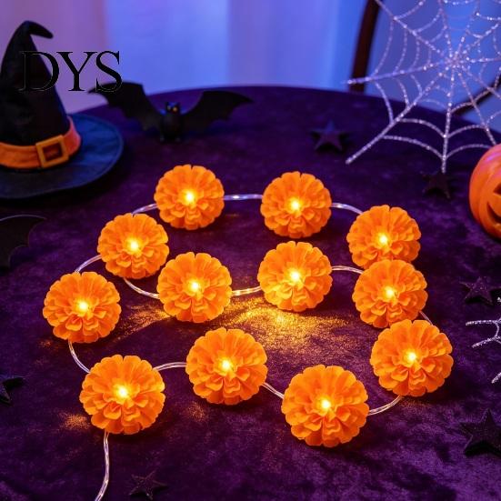 Seasonal Festival Embellishments 10FT LED Chrysanthemum String Light, Battery Operated Artificial Marigold Garland Realistic Flower Shape Lamps Fairy