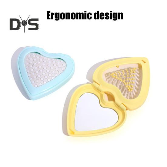Spazzola per capelli Love Heart con specchio 2 in 1, setole morbide, massaggio del cuoio capelluto, spazzola pieghevole, pettine portatile antistatico con cuscino d'aria, per lo styling dei capelli di uomini e donne