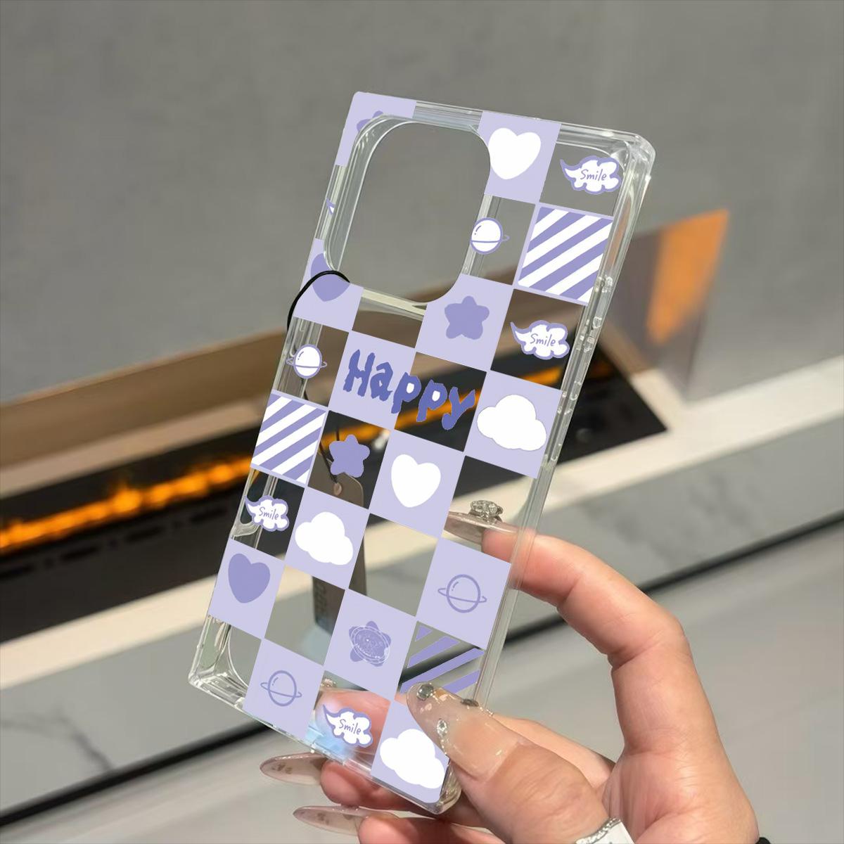 

Square Back Tube Protection Clear Case For iPhone 14 Pro Max 12 13 16 ProMax 11 15 Plus Anti-Oxygen,Grid Love Pattern Casing iphone 13