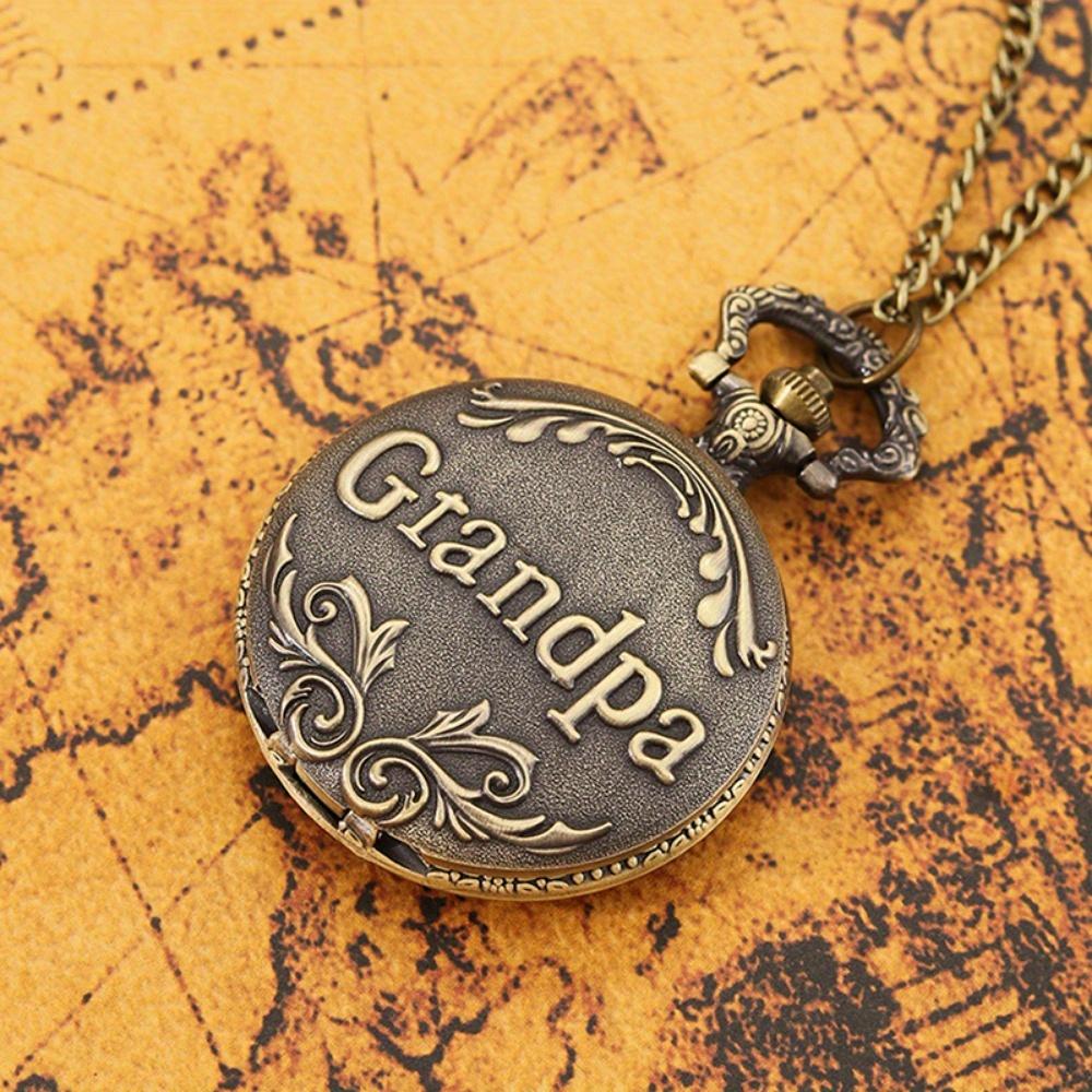 2pcs/set, Men's Pocket Watches, Antique Pocket Watch 'Grandpa' Vintage Quartz Punk Necklace Pendant Alloy Watch Art Collection Gifts.