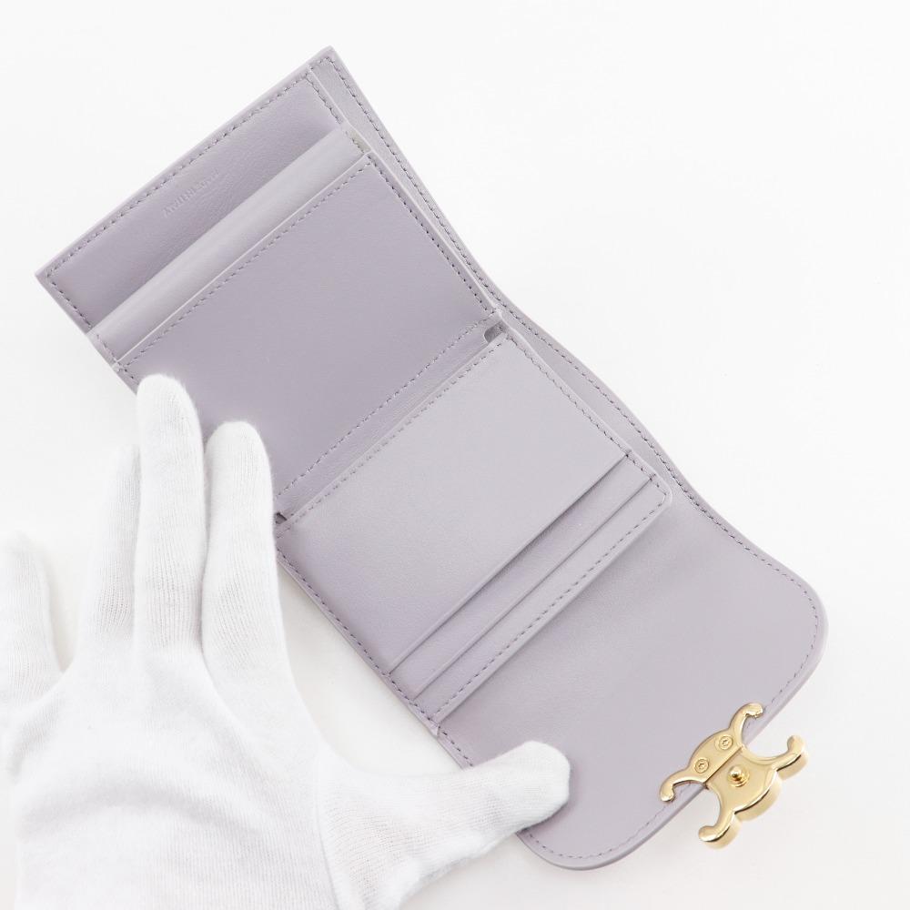 CELINE Triomphe Tri-fold wallet Small flap wallet Compact wallet purple leather Women Used