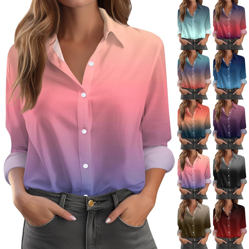 Skjorte for kvinner Bluse med knapp Langermet Uformell Basic skjortekrage Vanlig topp