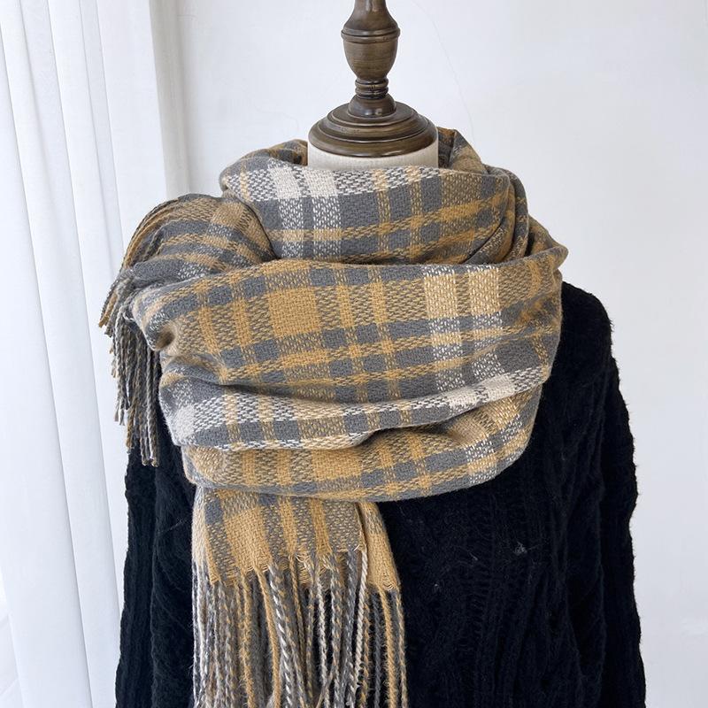 Warm Plaid Cashmere Shawl Poncho Winter Scarf Luxury Print Blanket Pashmina Wraps Bufanda with Tassel Casual