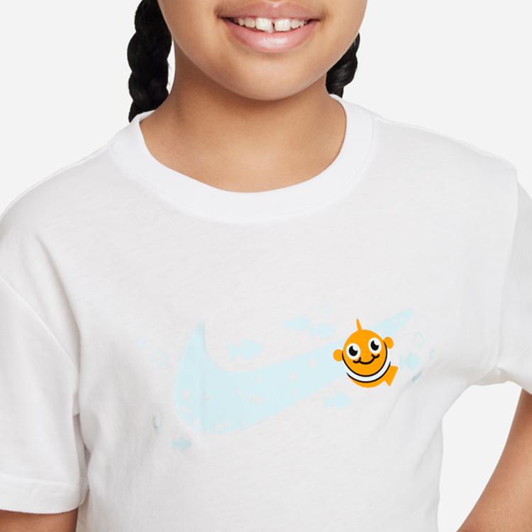 Nike Sportswear Coral Reef Cartoon Pattern Printed Crew Neck Short Sleeve T-Shirt Kids Tops White FQ0820-100