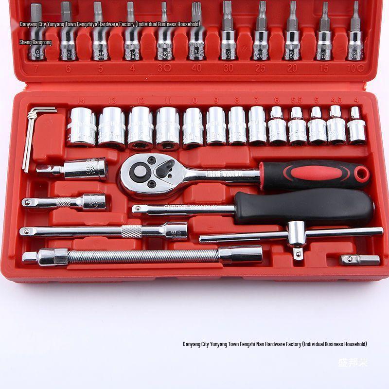 46-Piece Car & Motorcycle Repair Tool Set - Socket, Ratchet Wrench, Hex Key