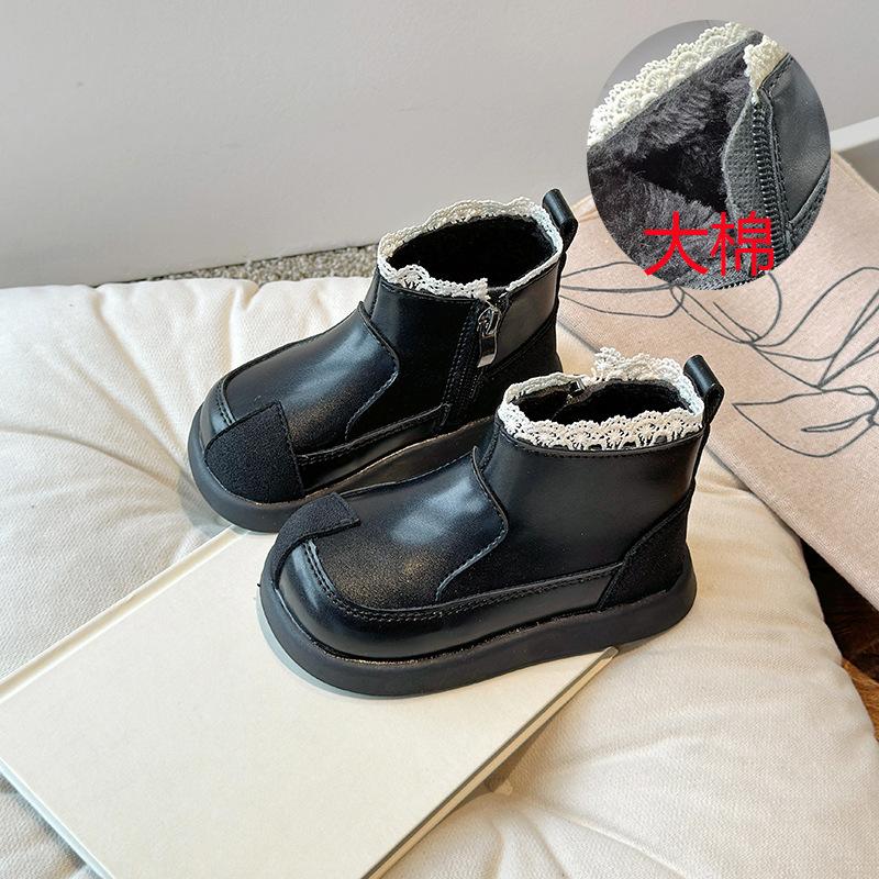 Autumn Winter Kids Princess Boots with Sweet Lace Girls Short Boots with Cotton Non-slip Children Ankle Boots Elegant