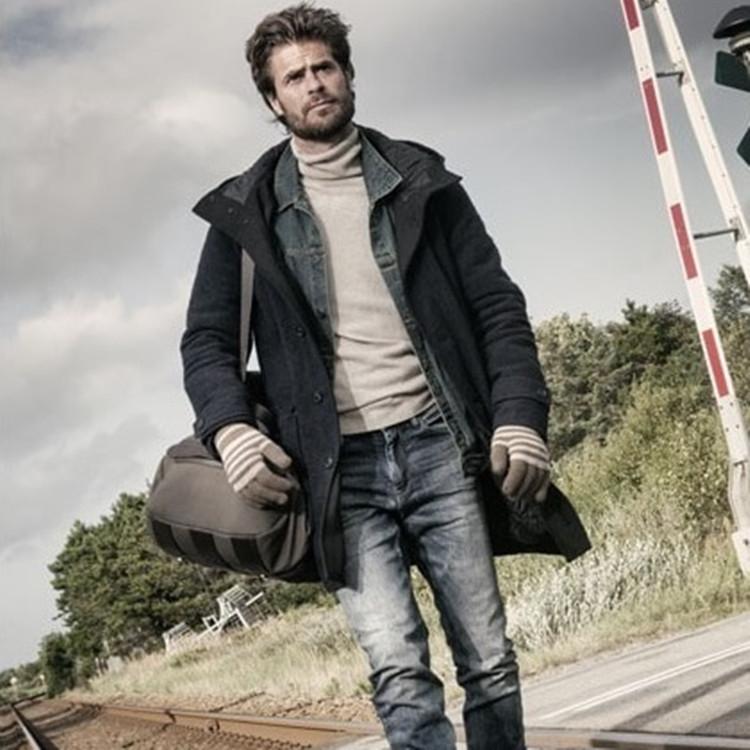 Woolen Printed Men's Coat Thermal Hooded Jacket Cotton Liner