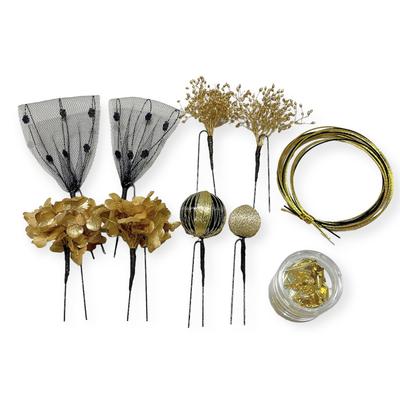 Black Gold Hair Ornament Ceremony Dried Flower Gypsophila Ball Kanzashi Gold Leaf Kimono Headdress Graduation Ceremony Wedding Kimono Hakama