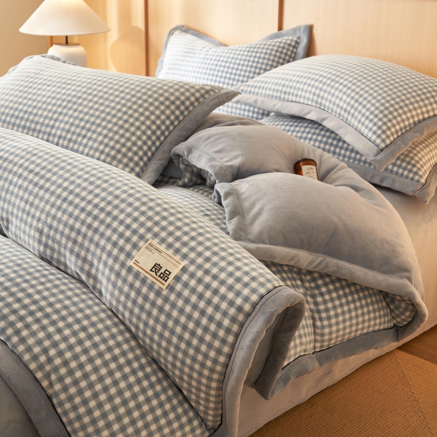 

Thickened Milk Fleece Four-Piece Set, Fleece Warm Coral Fleece Quilt Cover, Flannel Sheet Quilt Cover, Bedding 1.2m sheet 3pc