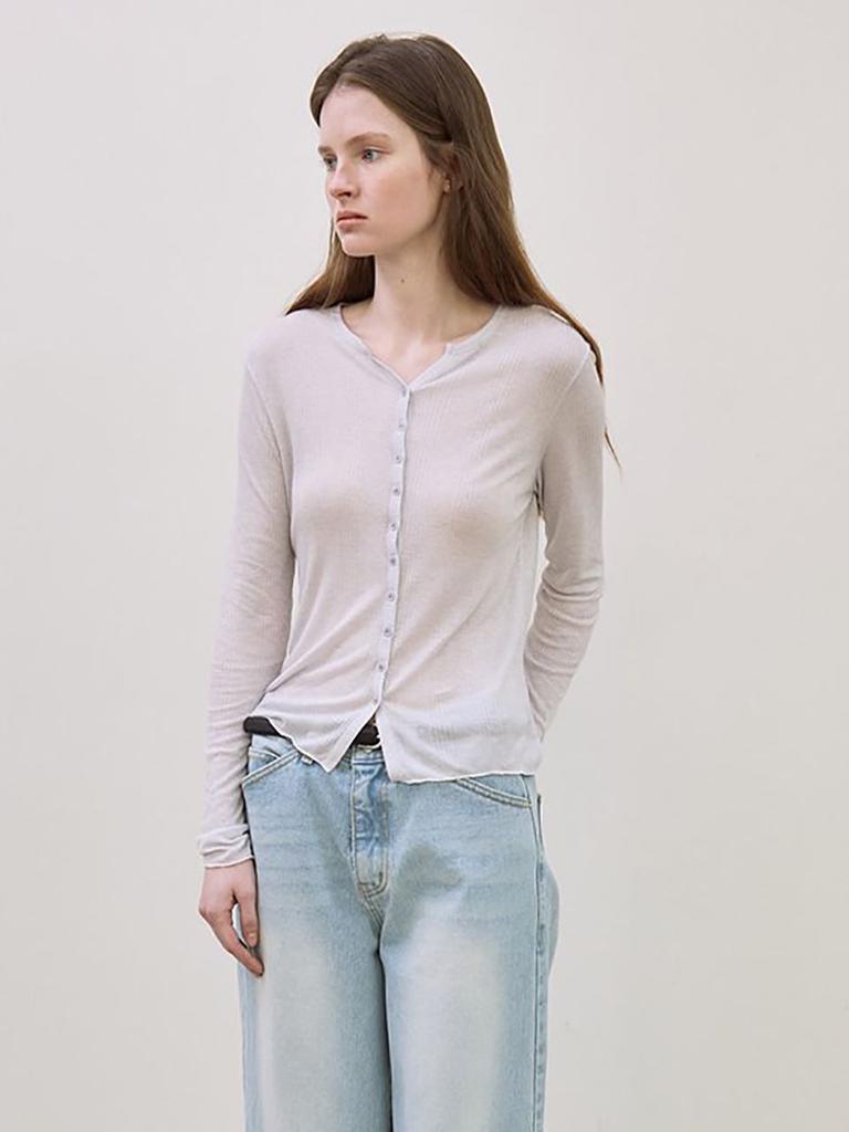 LE V-Neck Ribbed Button Top (Pale Blue)