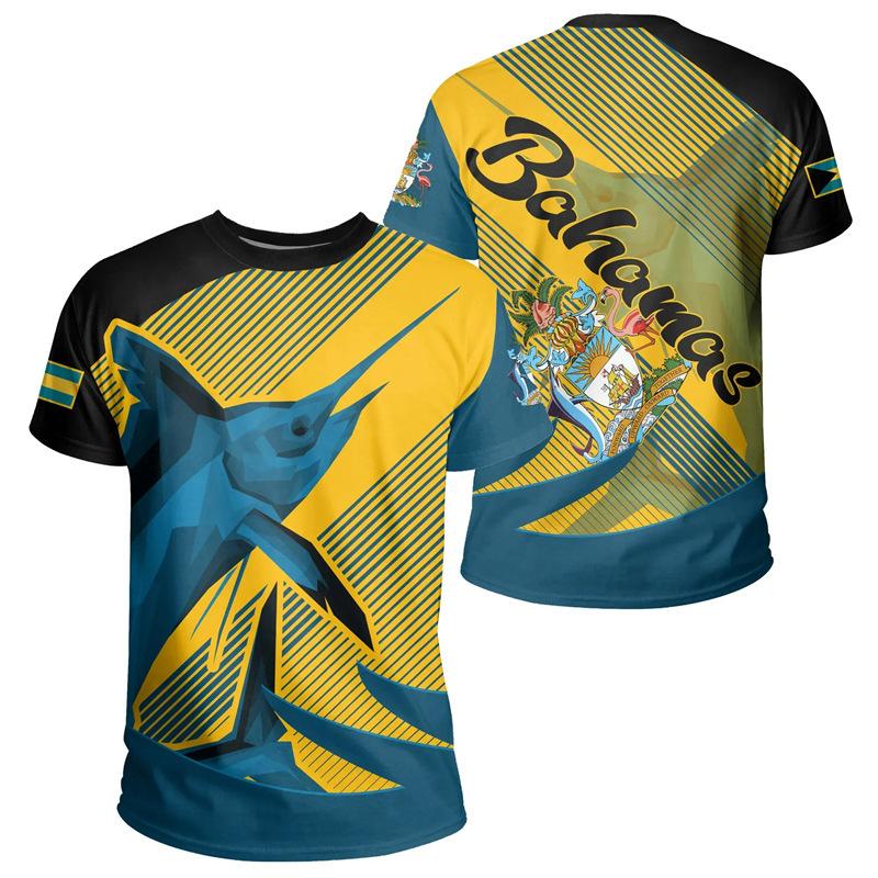Men's 3D Printed T-Shirt Bahamas Flag and Emblem Print Short Sleeve O-Neck Pullover Casual Breathable Quick Drying Sports Top