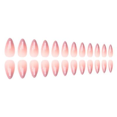 24Pcs Long Oval Acrylic Nail Set Pink and White Gradient Manicure Easy To Apply False Nails for Everyday Use