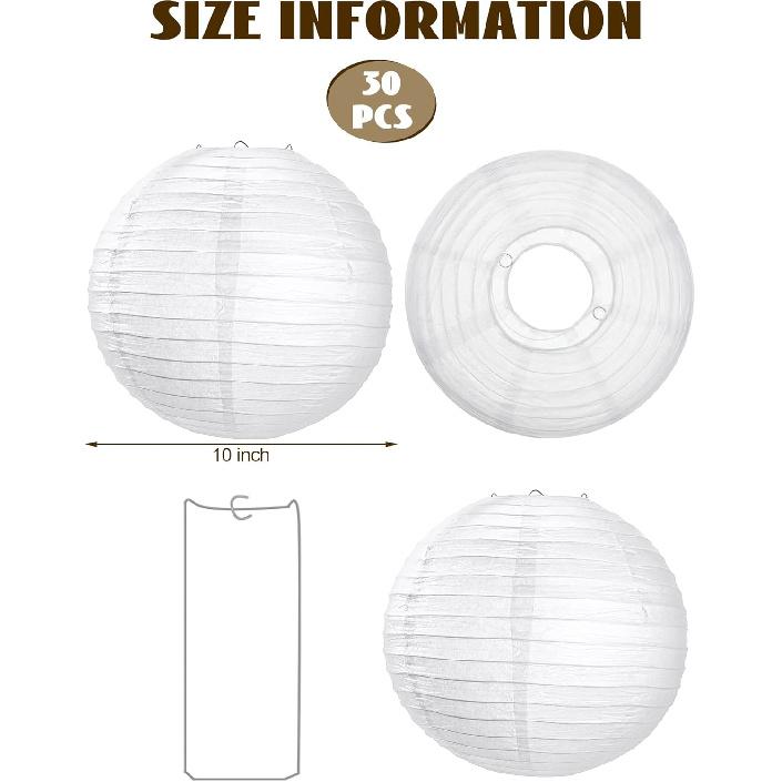 Treela 30 Pack White Chinese Japanese Paper Lanterns Decorative Hanging Ball Round Paper Lantern Lamps for Wedding Birthday Party Home Decorations(10