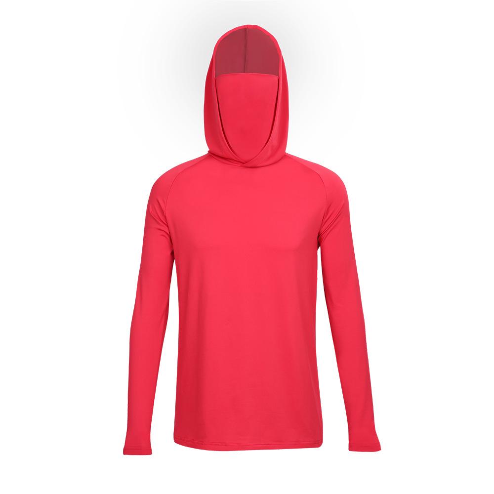 

Men s UV Protection Ice Silk Hooded Long Sleeve Fishing T-shirt S червоний